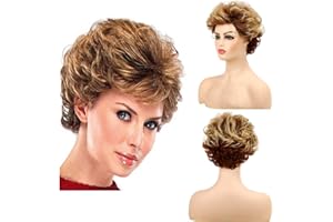 Baruisi Short Fluffy Brown Wigs for Women Natural Looking Synthetic Curly Hair Wig with Bangs