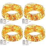 GDEALER 4 Pack Fairy Lights Fairy String Lights Battery Operated Waterproof 8 Modes 50 LED 16.4ft String Lights Copper Wire Firefly Lights Remote Control for DIY Wedding  Party Dinner (Warm White)