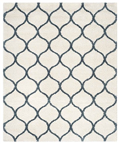 Safavieh Hudson Shag Collection SGH280T Ivory and Slate Blue Moroccan Ogee Plush Area Rug (9' x 12')