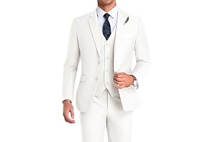 Mrbuerly Men Suit 3 Pieces Slim Fit, Groomsmen Business Jacket Vest Pant with Tie 2 Buttons Prom Tuxedo Xs/3630