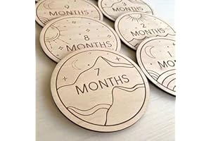 Baby Monthly Milestone, Wooden Engraved Discs for Baby Photos and Pregnancy Journey for Birth Announcement and Documenting Gr