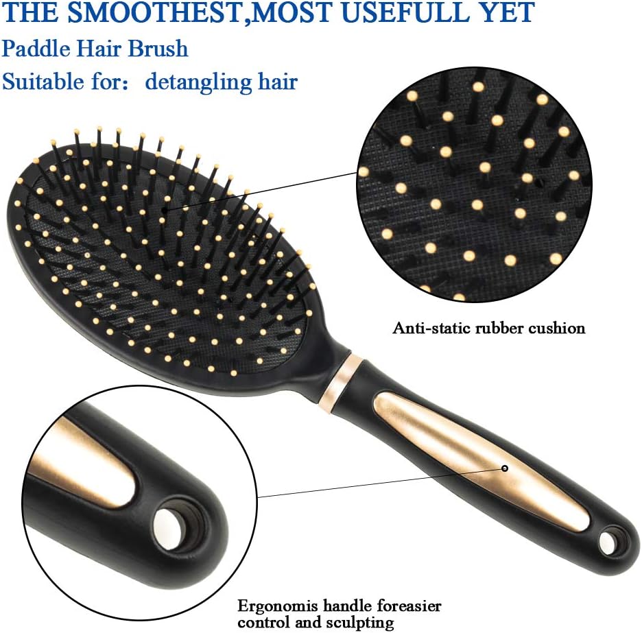 5 Pieces Hair Brush Set Detangling Brush Paddle Brush Round Hair Brush Tail Comb Wet Dry Brush for Women Men Hair Styling (Black) - Image 5