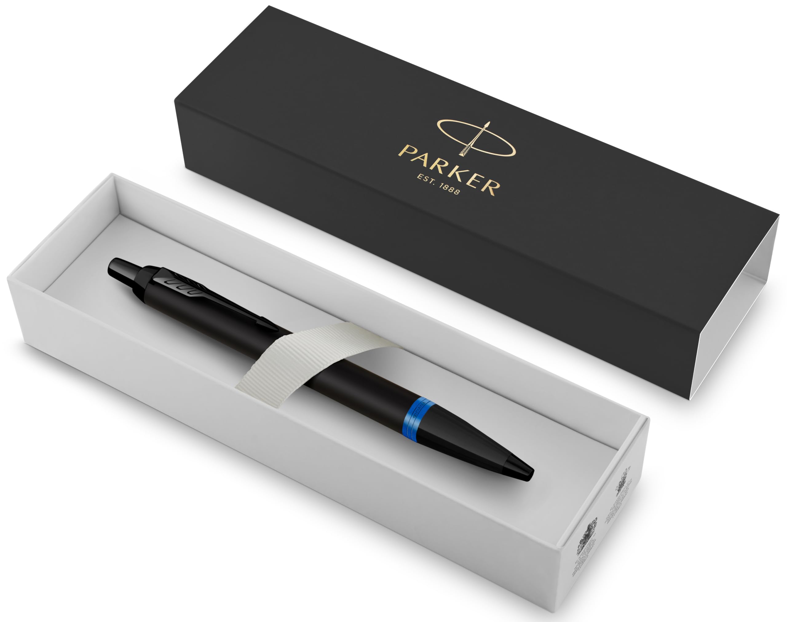 Parker IM Premium Ballpoint Pen | Matte Black with Marine Blue Ring | Black Ink | Gift Boxed