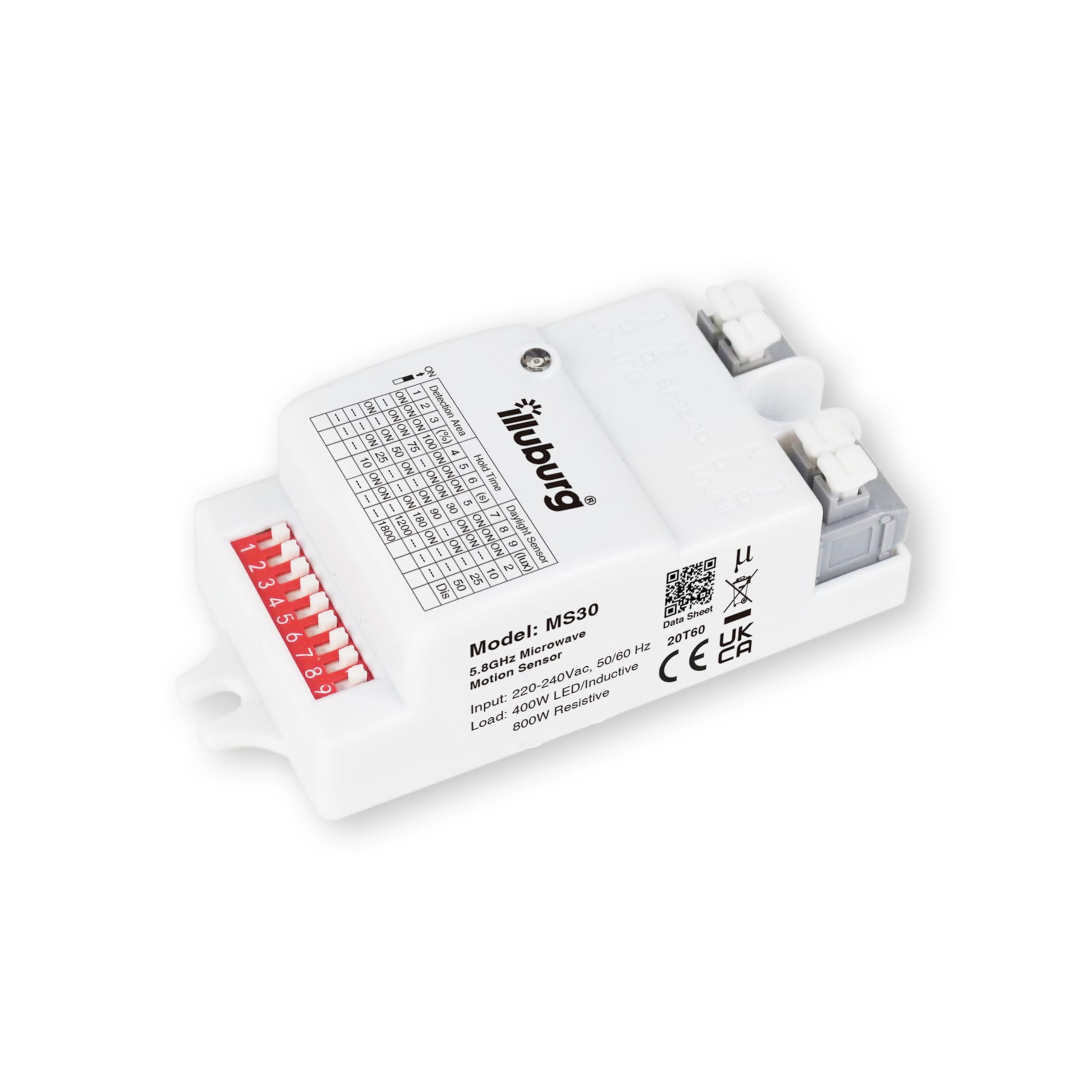 illuburg Motion Sensor 5.8GHz Microwave HF Radar with Day Night Sensor Range 6 m for LED up to 400 W