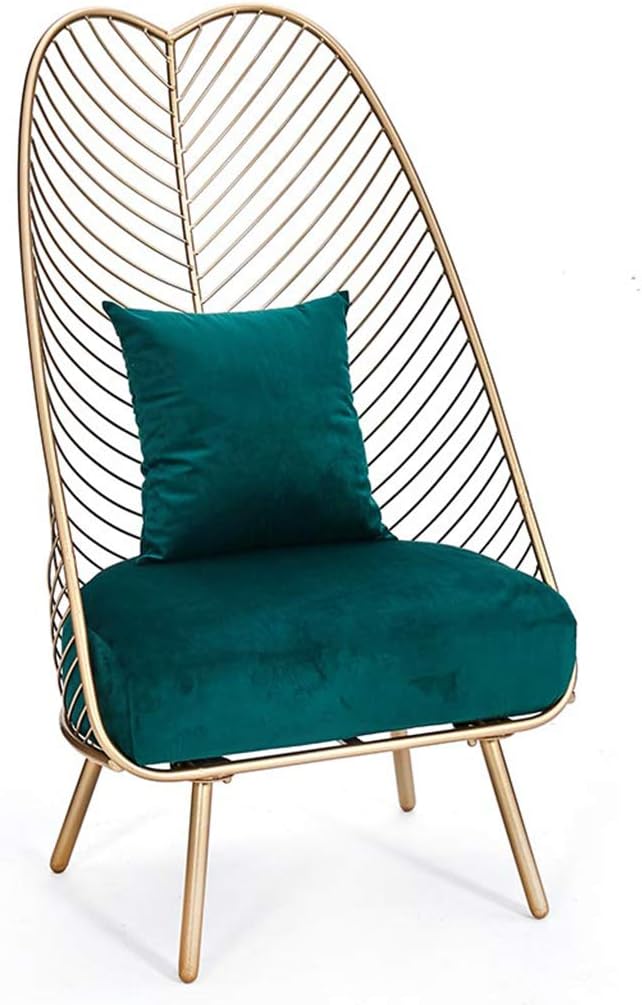 Armchair Single Armchair, Design Living Room Chair Dining Chair Office Chair with Velvet Fabric Cover, Metal Steel Leisure Chair Iron Wire Chair Hollow Metal Bar Chairs Living Room Furniture