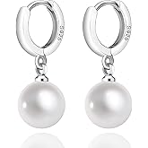 Jugalstar 925 Sterling Silver Hoop Earring Hypoallergenic Pearl Drop Dangle Earrings for Woman and Girls of Birthday Gifts