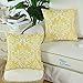 CaliTime Pack of 2 Soft Canvas Throw Pillow Covers Cases for Couch Sofa Home Decoration Vintage Solid Damask Floral 18 X 18 Inches Bright Yellow