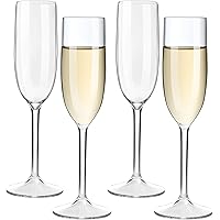 MICHLEY Reusable Champagne Flutes Glasses Set of 4, 6 oz 100% Tritan Plastic Wine Glasses, BPA-Free, Dishwasher-Safe