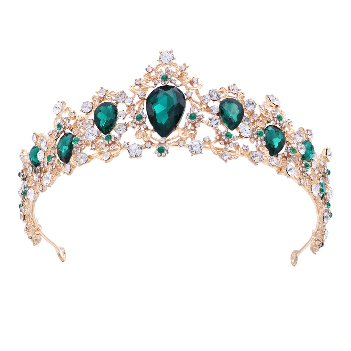FRCOLOR Baroque Queen Crowns, Rhinestone Crystal Tiara and Crowns Headband Wedding Tiara for Women Prom Queen Crown Green