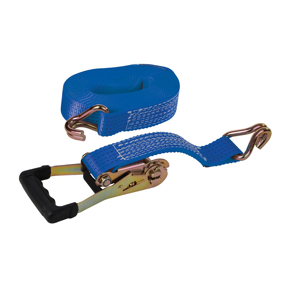 Silverline Rubber-Handled Ratchet Tie Down Strap J-Hook 8m x 50mm - Rated 1700kg Capacity 3400kg (846125)