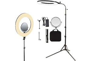 GIJUANRING 18" 60W Dimmable 3200-5600K LED Ring Light, Photography Lighting Makeup Selfie Beauty Lighting Eyebrow Tattoo Lamp Studio Video Shooting Circle Light Kit with Stand,Mirror,Carrying Bag