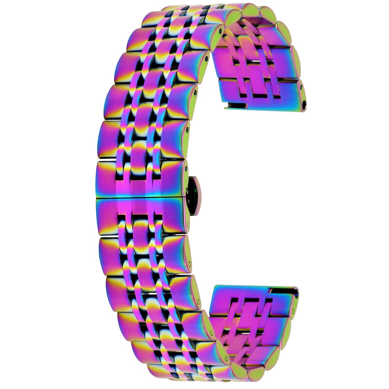 Kai Tian 7 Rows 20mm Watch Strap Metal, Quick Release Stainless Steel Watch Bands for Women Men Brushed Polished Watch Replacement Multicolored