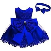 0-2T Big Bowknot Toddler Baby Girls Photo Shoot Pageant Party Lace Dress with Headwear