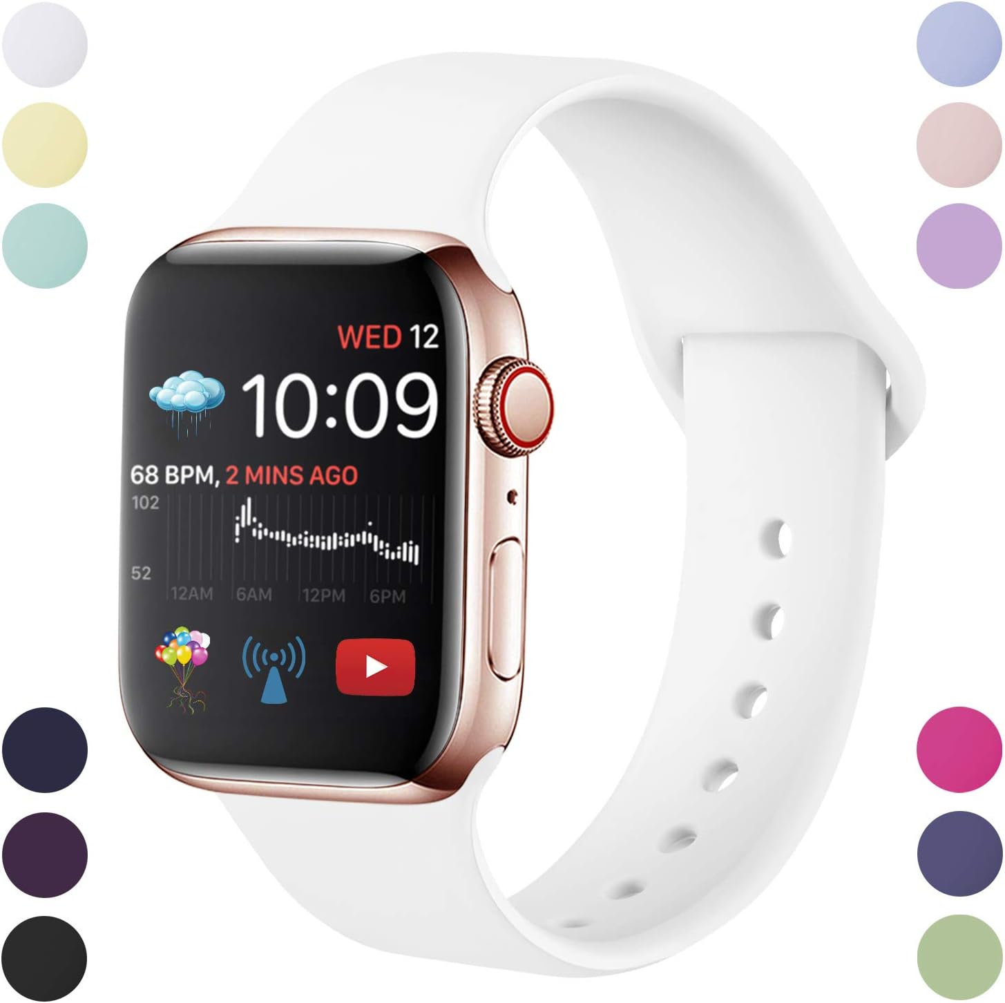 Hamile Strap Compatible With Apple Watch Series 5/4/3/2/1, Soft Silicone Waterproof Replacement Strap for Apple Watch 42 S/M White