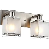 WINSHEN 2-Lights Wall Sconce Lighting, Brushed Nickel Bathroom Vanity Light Fixture with Rectangular Frosted Glass for Over M