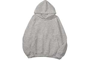 Lauweion Women Solid Basic Fleece Letter Loose Hoodie Sweatshirt Long Sleeve Kangaroo Pocket Drop Shoulder Pullovers Top