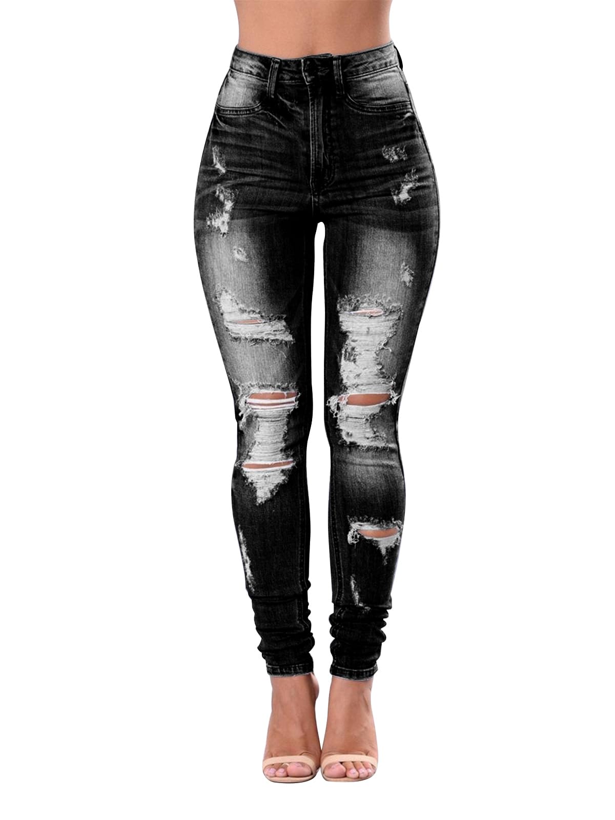 Photo 1 of KUNMI Womens Classic High Waisted Skinny Stretch Butt Lifting Jeans Slim Fit Denim Pants R-Black