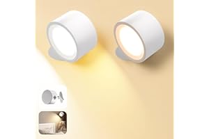 SYNCGLOW Wall Mounted Lamp LED Wall Lights with Rechargeable Battery Operated, 3 Color Temperatures & 3 Brightness Levels 360°Rotate Magnetic Ball, Cordless Sconces for Bedroom Reading Bedside,White-2 PACK