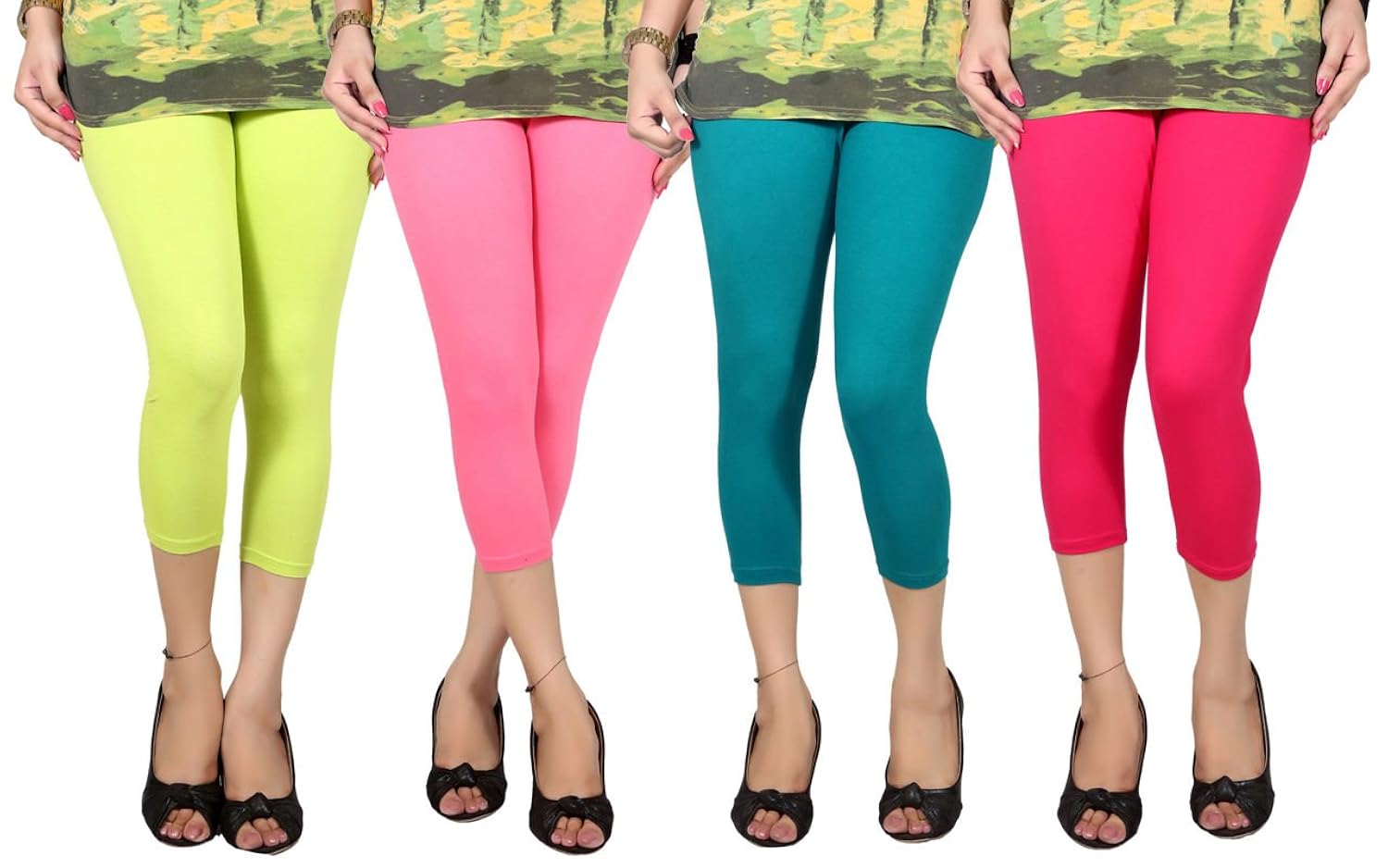 q-rious women's multicolor free size three fourths (pack of 4)