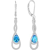 TIMFROZ Women 925 Sterling Silver 5A Cubic Zirconia Birthstone Infinity Dangle Drop Earrings Leverback Earrings Anniversary Mother's Day Birthday Christmas for Her