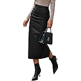BTFBM Skirts for Women Trendy Spring 2026 Elastic Waist Ruched Bodycon Slit Pencil Midi Leather Skirt Bussiness Casual
