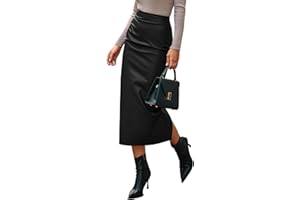 BTFBM Skirts for Women Trendy Fall 2025 Elastic Waist Ruched Bodycon Slit Pencil Midi Leather Skirt Bussiness Casual