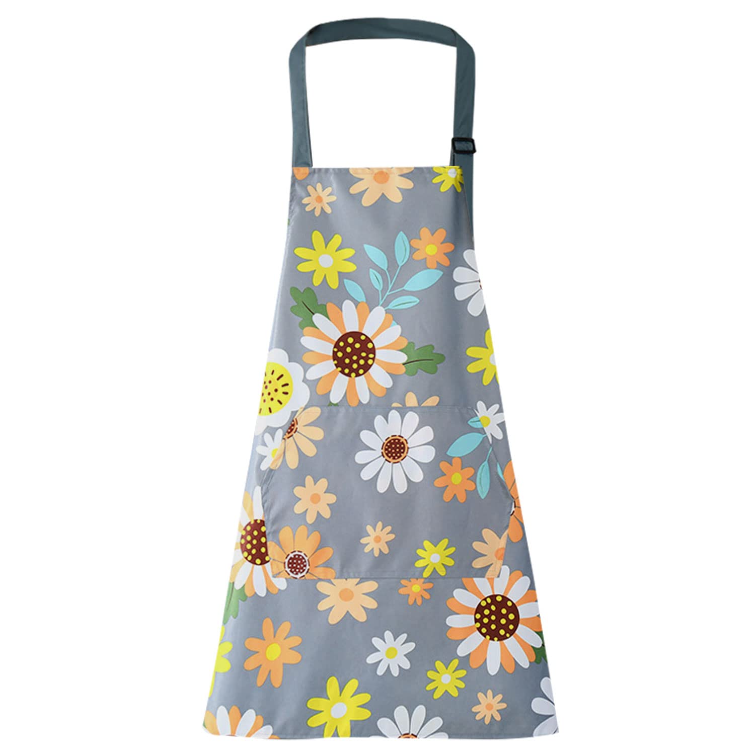 LECTNORE Floral Cooking Apron for Women, Adjustable Waterproof Kitchen Apron with Pocket for Baking and Gardening