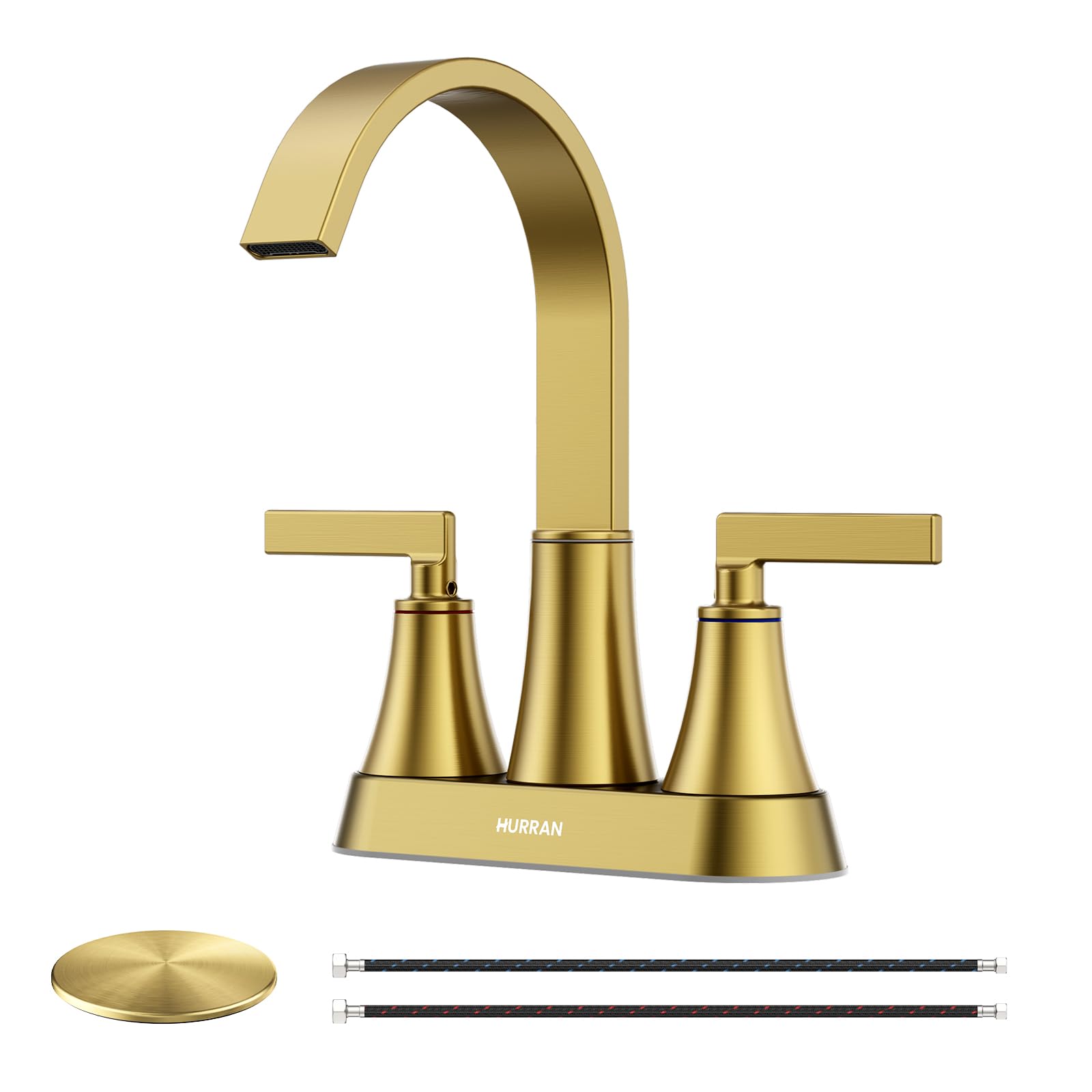 Photo 1 of Centerset Bathroom Faucet, 2-Handle Bathroom Faucets, HURRAN 4 Inch Bar Sink Faucet, 1.2 GPM Flow Rate, Lead-Free, Brushed Gold