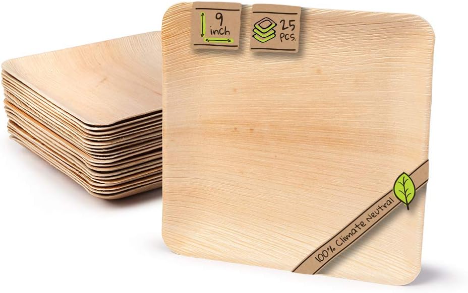Naturally Chic Palm Leaf Plates - 9 Inch Square - Bamboo Like, Eco Friendly, Disposable, Compostable and Biodegradable Plates for Weddings, Parties and Events