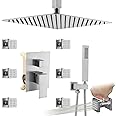 Enga Shower System Body Jets with On-Off Switch, 16 Inch Rain Shower Head System Full Body Spray Massage Shower Set, Multi Head Shower Faucet Combo, Brushed Nickel
