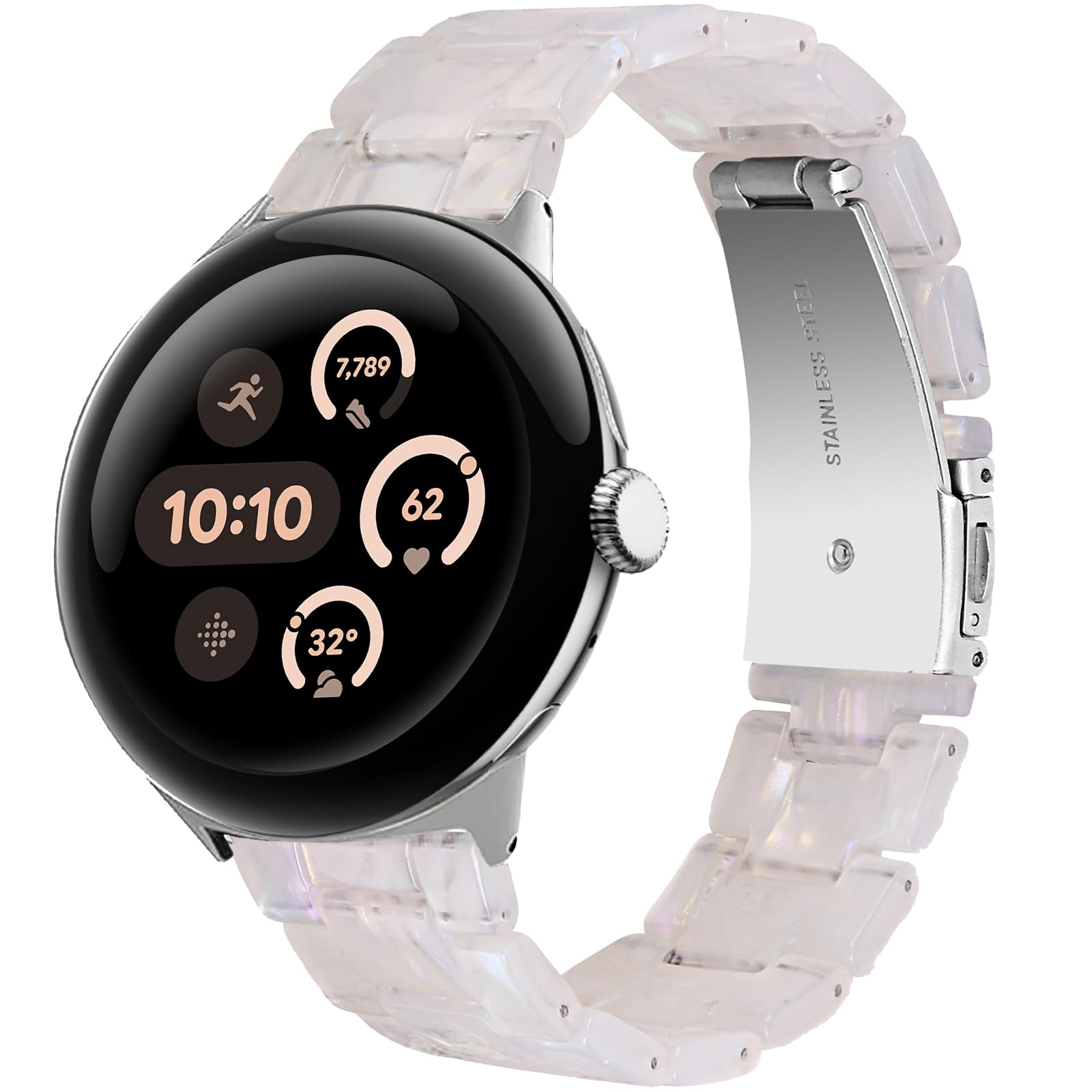 Miimall Resin Strap for Google Pixel Watch 4/3/2/1 41mm, Men Women Lightweight Thin Band with Metal Buckle Adjustable Replacement Wristband for Pixel Watch 4 41mm-Seashell