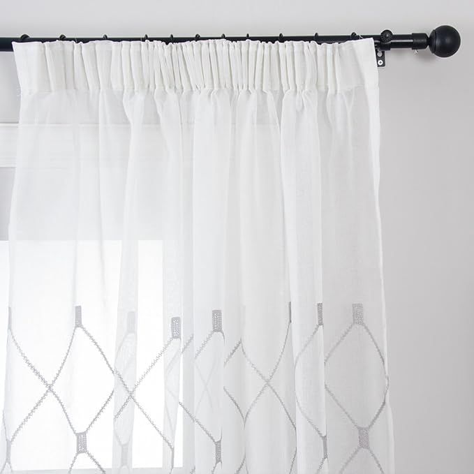 title=Top Finel ricamato Losanga Voile Tende con nastro Tenda per finestre per