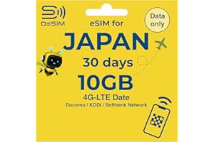 Japan eSIM 30 Days 10GB | DeSiM | Data ONLY | High-Speed Unlimited Data（30 Days）, Multi-Network, QR Cord Easy Activation, Tet