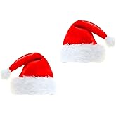 Aoshang 2Pack Red Christmas Hats, Adults Velvet Comfort Extra Thicken Santa Xmas Hats for New Year Christmas Holiday Party