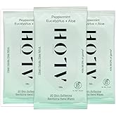 ALŌH Peppermint Eucalyptus + Aloe Sanitizing Hand Wipes - Clean Hands, Clear Mind On The Go Sanitizer for Kids and Adults - Travel Size 3 Pack 20ct Wipes (60 Wipes)