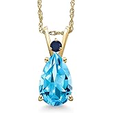 Gem Stone King 14K Yellow Gold Swiss Blue Topaz and Blue Sapphire Pendant Necklace for Women | 2.30 Cttw | Gemstone November Birthstone | Pear Shape 10X7MM | With 18 Inch Chain