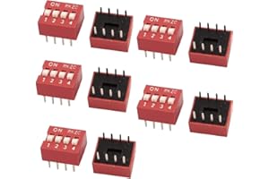 SEIWEI Double Row DIP Switch, 4 Position Way 2.54mm Pitch PCB Circuit Slide Type Toggle Switch, Red, Set of 10