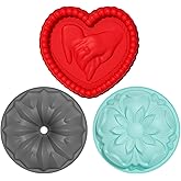 JOYPICKS 3 Pack Silicone Cake Molds Nonstick, Valentines Silicone Bundt Cake Pan, Baking Pan for Cake,Brownie Bread Jello and Pies, Tarts