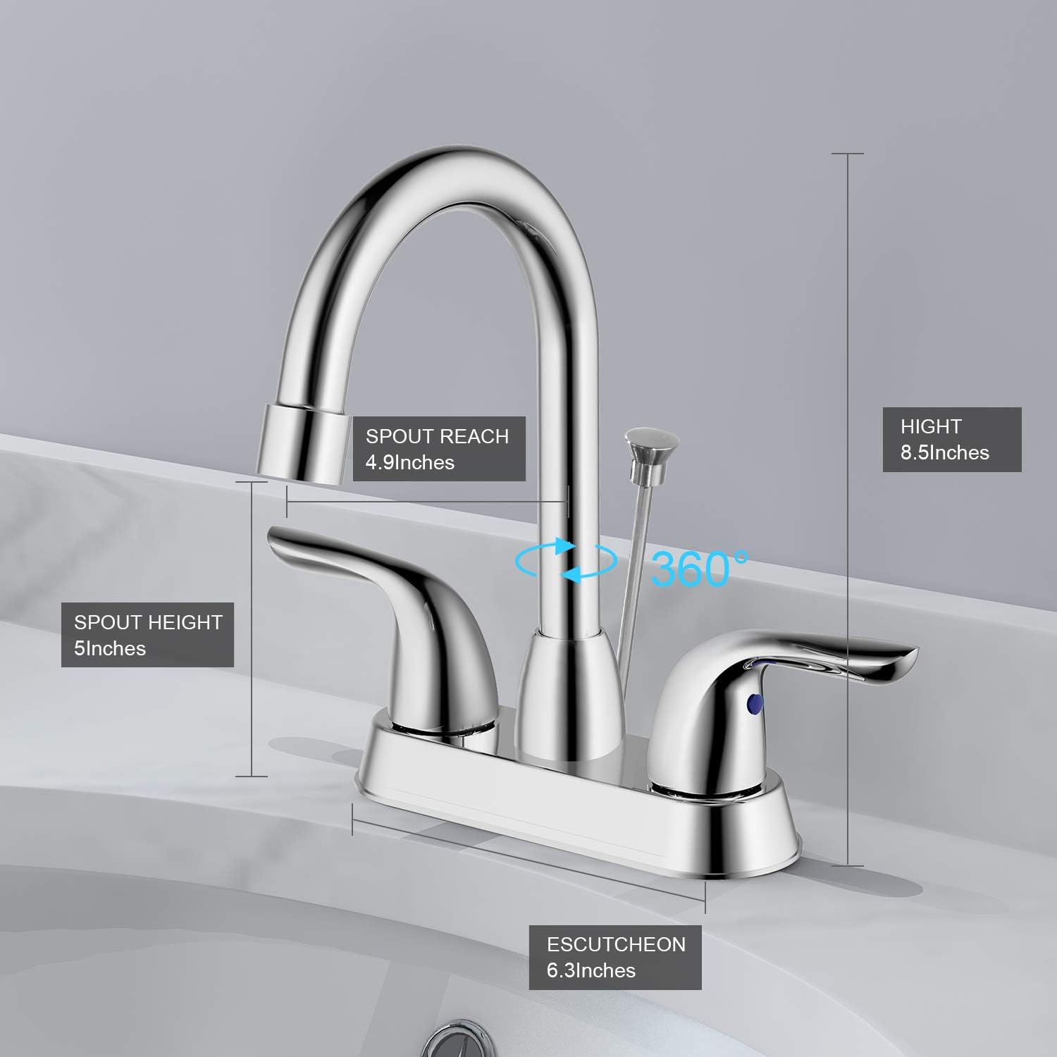 SOKA Two Handles Centerset Bathroom Faucet For Sink High Arc Stainless Steel With Deck Plate & Pop-Up Drain Assembly Fit 3 Hole Installation, Chrome (SK18001C) - - 