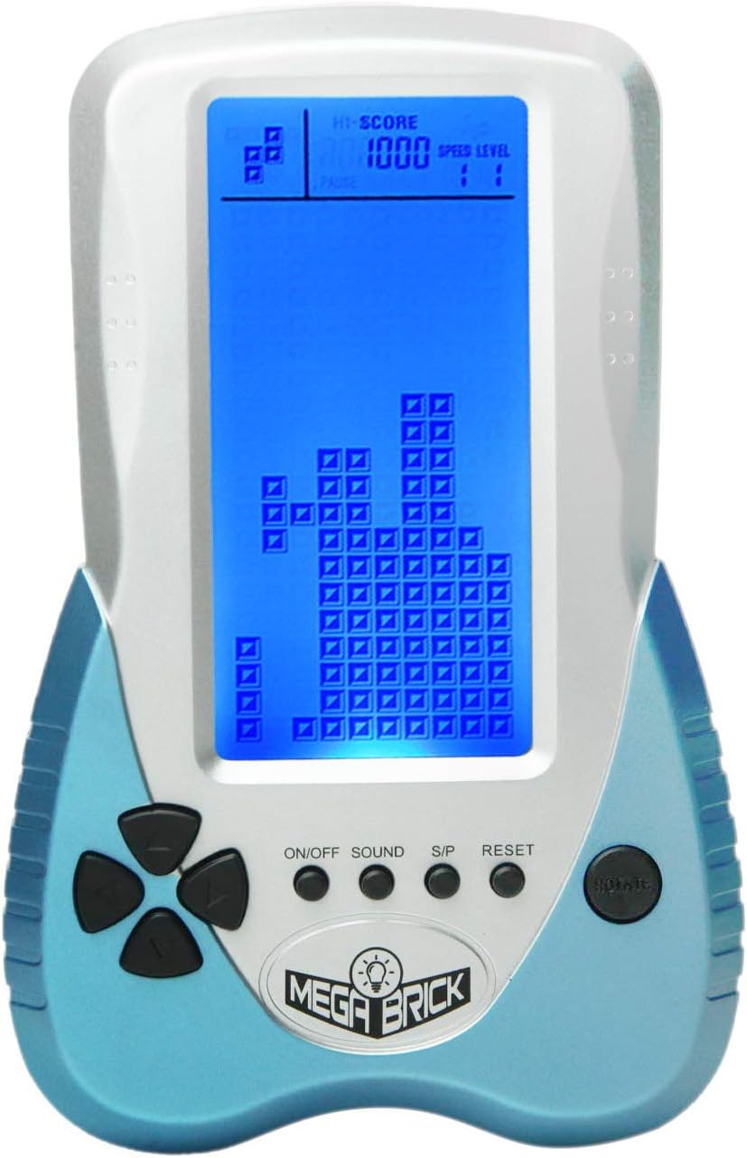 HLF New Retro Block Brick Game Console Large Screen Blue Backlight Brightness can be Adjusted Build in 23 Game Compatible with Lithium Battery/AAA Batteries can Plug in Headphone (Blue)