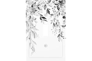 JIEXUTE Grey Gray Black Eucalyptus Leaves on The Top Plant Floral Botanical 1 Gang Device Single Toggle Wall Plate Electrical Decorator Outlet Light Switch Cover Decorative Receptacle Plug Face Plate Dimmer