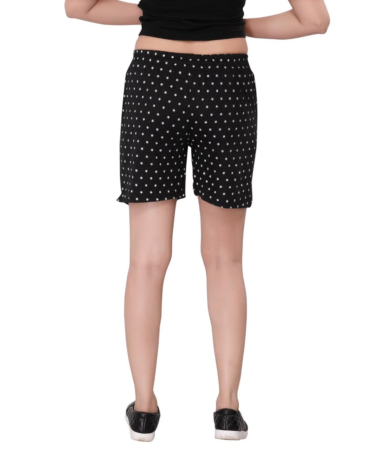 bfly women's star printed cotton hosiery shorts(black)