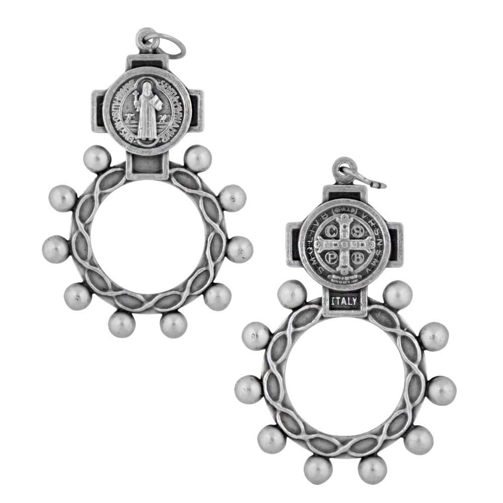 Venerare 2" Traditional Rosary Ring | 6 Dual Holy Subjects | Prayer Accessories for Confirmation | Christian Home Goods silver