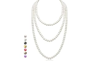 Halukakah 1920s Long Pearl Necklace for Women - Exquisite Natural Cultured Pearls - Luxurious 8mm Strand with Timeless Elegance - Length 60"/71" - Perfect for Special Occasions