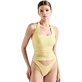 SUUKSESS Women Halter Tank Tops Double Lined Backless Y2K Trendy Going Out Tops