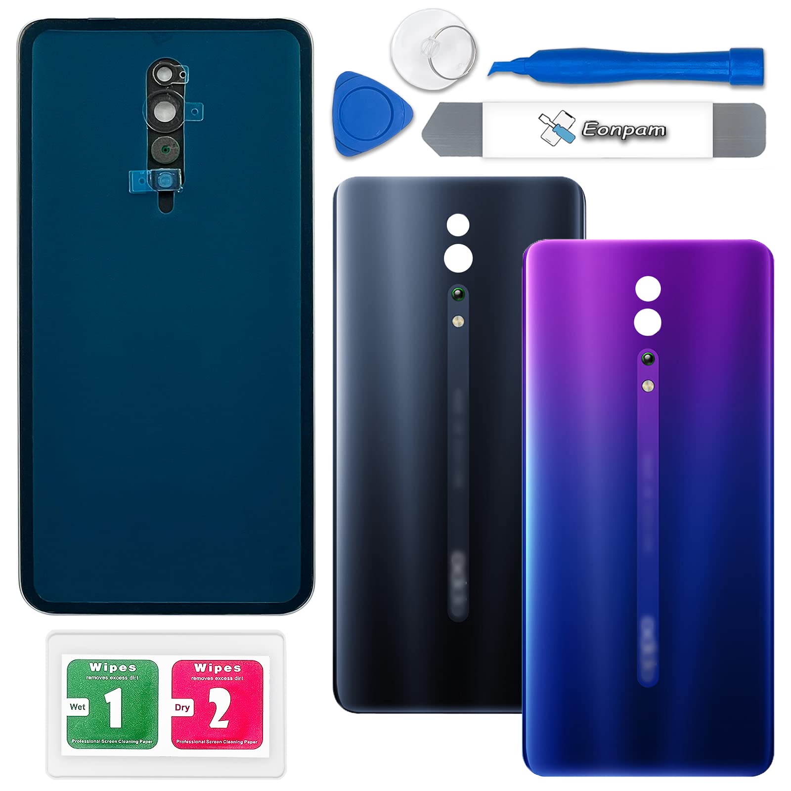 Eonpam Back Cover Glass for Oppo Reno Z Rear Glass Replacement with Repair Kit Genuine Rear Housing (Purple)