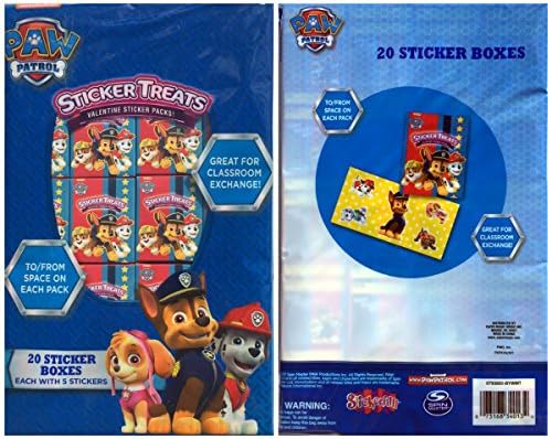 Paw Patrol Valentine Sticker Treat Packs 20 Sticker Boxes each with 5 Stickers