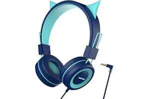 SIMJAR Cat Ear Kids Headphones for School, Wired Boys/Girls Foldable Headphones with Adjustable Headband, 3.5 MM Jack for Online Learning/Travel/Tablet/iPad/Computer