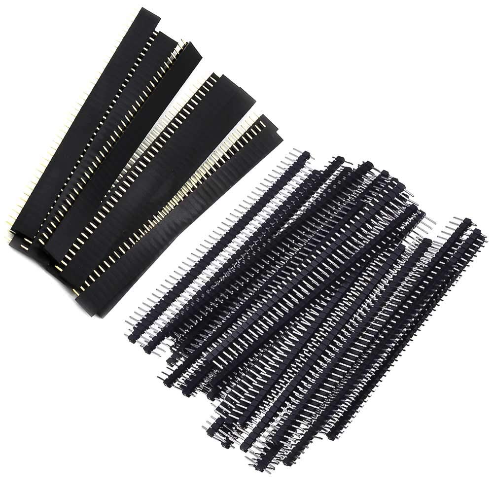 FYSL 40 Piece 2.54mm Pin Headers PCB Board 40 Pin Male and Female Header Connector Kit for Arduino Prototype Shield,20pcs Male Header, 20pcs Female Header