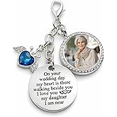 Dorla Cool Something Blue Charm for Bride Bouquet Rhinestone Photo Locket DIY Memorial Gifts Bridal Keepsake Wedding Accessories in Memory of Mom or Dad, Remembrance Gift